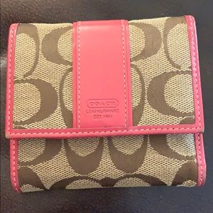 Coach signature fabric & red leather wallet